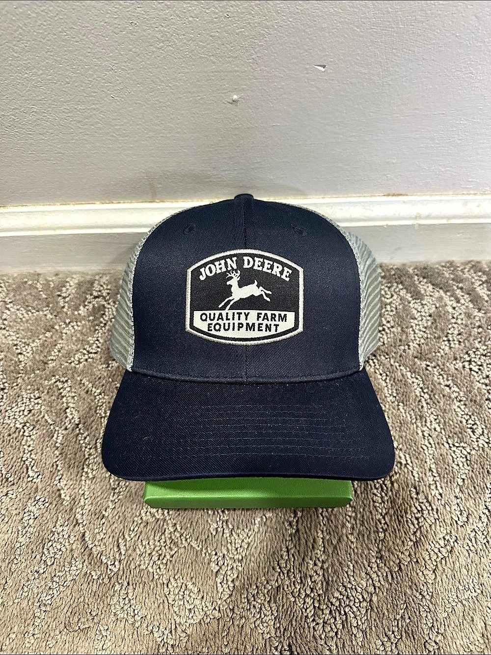 John Deere Quality Farm Equipment Mesh Trucker Hat Black & Gray